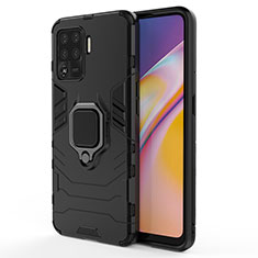 Custodia Silicone e Plastica Opaca Cover con Magnetico Anello Supporto per Oppo Reno5 Lite Nero