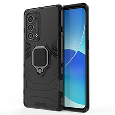 Custodia Silicone e Plastica Opaca Cover con Magnetico Anello Supporto per Oppo Reno6 Pro 5G Nero