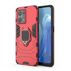 Custodia Silicone e Plastica Opaca Cover con Magnetico Anello Supporto per Oppo Reno7 4G Rosso