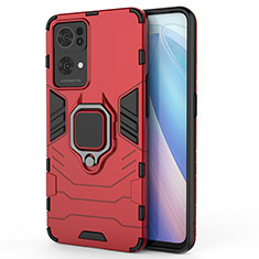 Custodia Silicone e Plastica Opaca Cover con Magnetico Anello Supporto per Oppo Reno7 Pro 5G Rosso