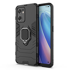 Custodia Silicone e Plastica Opaca Cover con Magnetico Anello Supporto per Oppo Reno7 SE 5G Nero