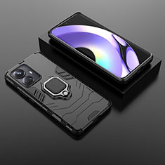 Custodia Silicone e Plastica Opaca Cover con Magnetico Anello Supporto per Realme 10 Pro+ Plus 5G Nero