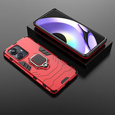 Custodia Silicone e Plastica Opaca Cover con Magnetico Anello Supporto per Realme 10 Pro+ Plus 5G Rosso