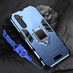 Custodia Silicone e Plastica Opaca Cover con Magnetico Anello Supporto per Realme 6 Blu