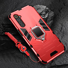Custodia Silicone e Plastica Opaca Cover con Magnetico Anello Supporto per Realme 6s Rosso