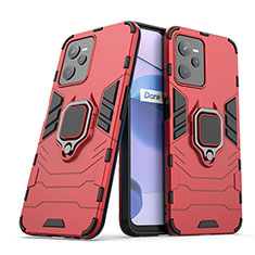 Custodia Silicone e Plastica Opaca Cover con Magnetico Anello Supporto per Realme C35 Rosso