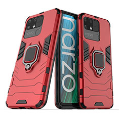 Custodia Silicone e Plastica Opaca Cover con Magnetico Anello Supporto per Realme Narzo 50A Rosso