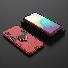 Custodia Silicone e Plastica Opaca Cover con Magnetico Anello Supporto per Samsung Galaxy A02 Rosso