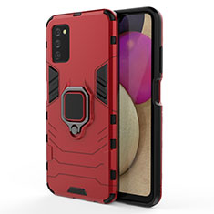Custodia Silicone e Plastica Opaca Cover con Magnetico Anello Supporto per Samsung Galaxy A03s Rosso