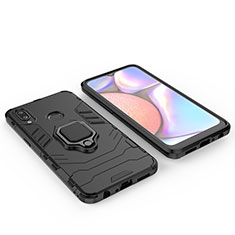 Custodia Silicone e Plastica Opaca Cover con Magnetico Anello Supporto per Samsung Galaxy A10s Nero