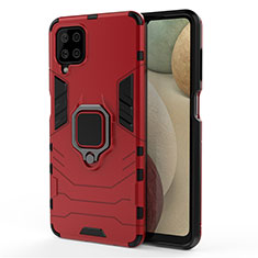 Custodia Silicone e Plastica Opaca Cover con Magnetico Anello Supporto per Samsung Galaxy A12 Rosso