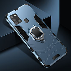 Custodia Silicone e Plastica Opaca Cover con Magnetico Anello Supporto per Samsung Galaxy A21s Blu