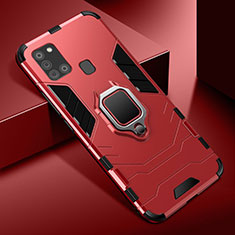Custodia Silicone e Plastica Opaca Cover con Magnetico Anello Supporto per Samsung Galaxy A21s Rosso