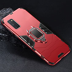 Custodia Silicone e Plastica Opaca Cover con Magnetico Anello Supporto per Samsung Galaxy A41 Rosso