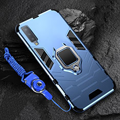 Custodia Silicone e Plastica Opaca Cover con Magnetico Anello Supporto per Samsung Galaxy A7 (2018) A750 Blu