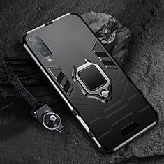 Custodia Silicone e Plastica Opaca Cover con Magnetico Anello Supporto per Samsung Galaxy A7 (2018) A750 Nero