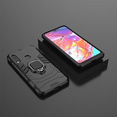 Custodia Silicone e Plastica Opaca Cover con Magnetico Anello Supporto per Samsung Galaxy A70E Nero