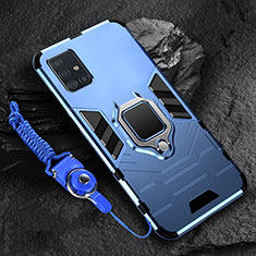 Custodia Silicone e Plastica Opaca Cover con Magnetico Anello Supporto per Samsung Galaxy A71 4G A715 Blu