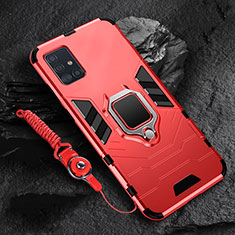 Custodia Silicone e Plastica Opaca Cover con Magnetico Anello Supporto per Samsung Galaxy A71 4G A715 Rosso