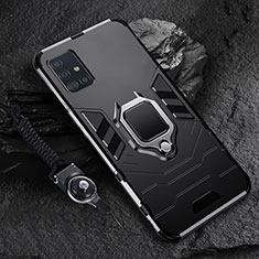 Custodia Silicone e Plastica Opaca Cover con Magnetico Anello Supporto per Samsung Galaxy A71 5G Nero