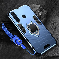 Custodia Silicone e Plastica Opaca Cover con Magnetico Anello Supporto per Samsung Galaxy A9 (2018) A920 Blu