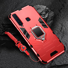 Custodia Silicone e Plastica Opaca Cover con Magnetico Anello Supporto per Samsung Galaxy A9 Star Pro Rosso