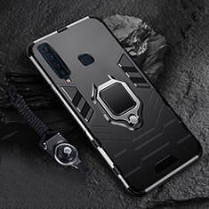 Custodia Silicone e Plastica Opaca Cover con Magnetico Anello Supporto per Samsung Galaxy A9s Nero