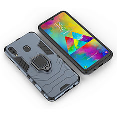 Custodia Silicone e Plastica Opaca Cover con Magnetico Anello Supporto per Samsung Galaxy M20 Blu