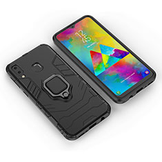 Custodia Silicone e Plastica Opaca Cover con Magnetico Anello Supporto per Samsung Galaxy M20 Nero