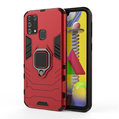 Custodia Silicone e Plastica Opaca Cover con Magnetico Anello Supporto per Samsung Galaxy M21s Rosso