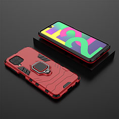 Custodia Silicone e Plastica Opaca Cover con Magnetico Anello Supporto per Samsung Galaxy M22 4G Rosso