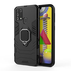 Custodia Silicone e Plastica Opaca Cover con Magnetico Anello Supporto per Samsung Galaxy M31 Prime Edition Nero