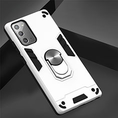 Custodia Silicone e Plastica Opaca Cover con Magnetico Anello Supporto per Samsung Galaxy Note 20 Plus 5G Bianco