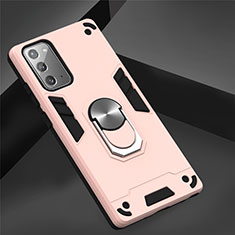 Custodia Silicone e Plastica Opaca Cover con Magnetico Anello Supporto per Samsung Galaxy Note 20 Plus 5G Rosa