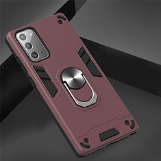 Custodia Silicone e Plastica Opaca Cover con Magnetico Anello Supporto per Samsung Galaxy Note 20 Plus 5G Rosso Rosa