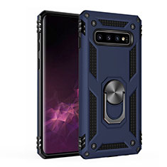 Custodia Silicone e Plastica Opaca Cover con Magnetico Anello Supporto per Samsung Galaxy S10 Plus Blu