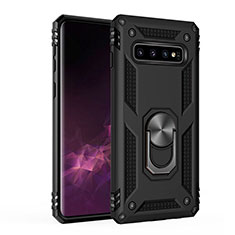 Custodia Silicone e Plastica Opaca Cover con Magnetico Anello Supporto per Samsung Galaxy S10 Plus Nero