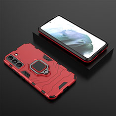 Custodia Silicone e Plastica Opaca Cover con Magnetico Anello Supporto per Samsung Galaxy S21 FE 5G Rosso