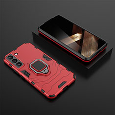 Custodia Silicone e Plastica Opaca Cover con Magnetico Anello Supporto per Samsung Galaxy S24 5G Rosso