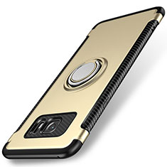 Custodia Silicone e Plastica Opaca Cover con Magnetico Anello Supporto per Samsung Galaxy S7 Edge G935F Oro