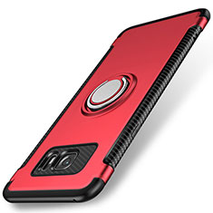 Custodia Silicone e Plastica Opaca Cover con Magnetico Anello Supporto per Samsung Galaxy S7 Edge G935F Rosso
