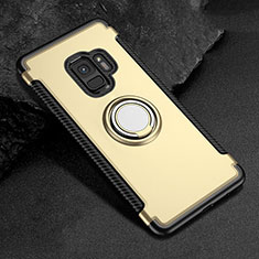 Custodia Silicone e Plastica Opaca Cover con Magnetico Anello Supporto per Samsung Galaxy S9 Oro