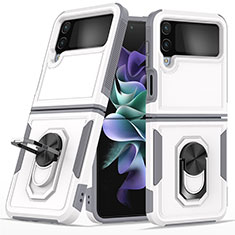 Custodia Silicone e Plastica Opaca Cover con Magnetico Anello Supporto per Samsung Galaxy Z Flip4 5G Bianco