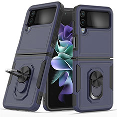 Custodia Silicone e Plastica Opaca Cover con Magnetico Anello Supporto per Samsung Galaxy Z Flip4 5G Blu