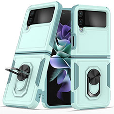 Custodia Silicone e Plastica Opaca Cover con Magnetico Anello Supporto per Samsung Galaxy Z Flip4 5G Ciano