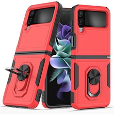 Custodia Silicone e Plastica Opaca Cover con Magnetico Anello Supporto per Samsung Galaxy Z Flip4 5G Rosso