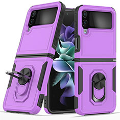 Custodia Silicone e Plastica Opaca Cover con Magnetico Anello Supporto per Samsung Galaxy Z Flip4 5G Viola