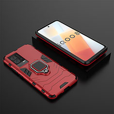 Custodia Silicone e Plastica Opaca Cover con Magnetico Anello Supporto per Vivo iQOO 8 5G Rosso