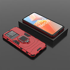 Custodia Silicone e Plastica Opaca Cover con Magnetico Anello Supporto per Vivo iQOO Neo6 SE 5G Rosso