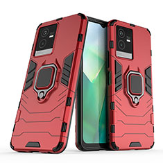 Custodia Silicone e Plastica Opaca Cover con Magnetico Anello Supporto per Vivo iQOO Z6x Rosso